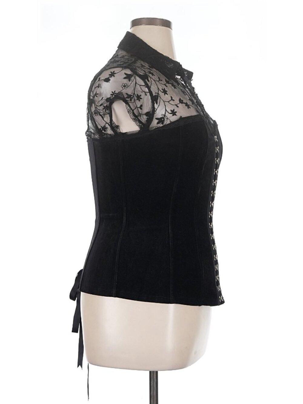 Velvet Lace Up Corset Bustier Top VINTAGE Y2K WHIMSIGOTH GOTHIC PUNK EMO RARE - Picture 4 of 5